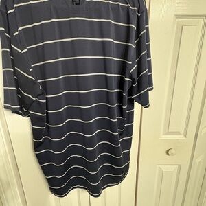Footjoy men’s large golf shirt, dark blue with gray strips